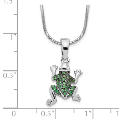 Sterling Silver Brilliant Embers Rhodium Plated 34 Stone 18 Inch Micro Pav‚Äö Green Cz Frog Necklace With 2 Extender