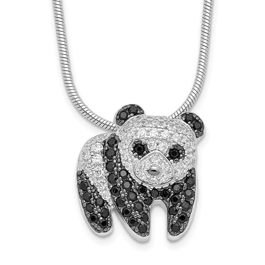 Sterling Silver Brilliant Embers Rhodium Plated 84 Stone 18 Inch Micro Pav‚Äö Black And White Cz Panda Necklace With 2 Extender