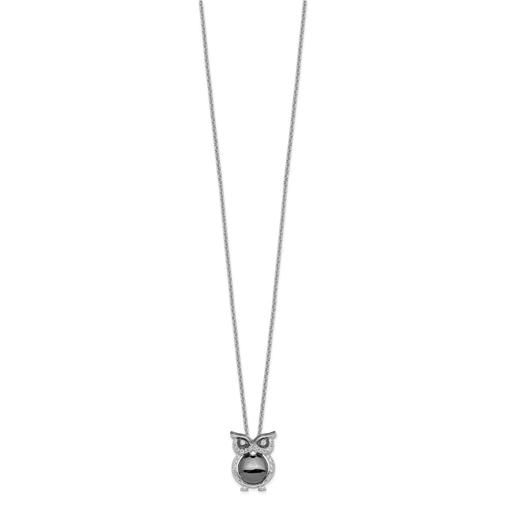 Sterling Silver Brilliant Embers Rhodium Plated 22 Stone 18 Inch Micro Pav‚Äö Cz Owl Necklace With 2 Extender