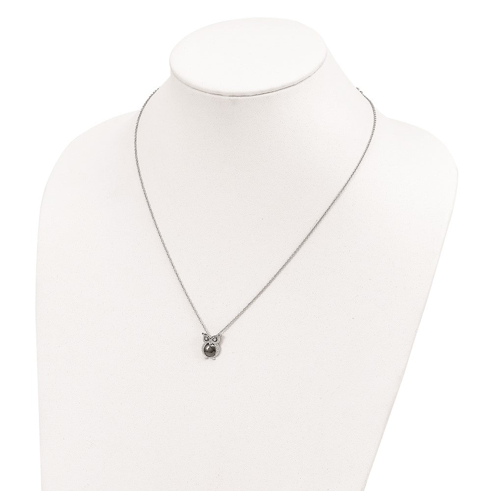 Sterling Silver Brilliant Embers Rhodium Plated 22 Stone 18 Inch Micro Pav‚Äö Cz Owl Necklace With 2 Extender