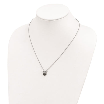 Sterling Silver Brilliant Embers Rhodium Plated 22 Stone 18 Inch Micro Pav‚Äö Cz Owl Necklace With 2 Extender