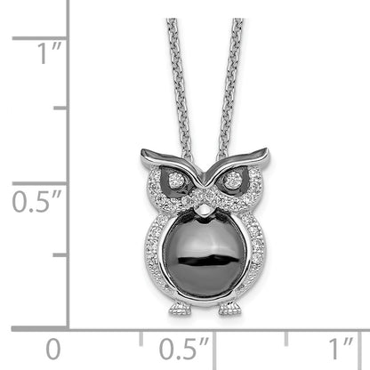 Sterling Silver Brilliant Embers Rhodium Plated 22 Stone 18 Inch Micro Pav‚Äö Cz Owl Necklace With 2 Extender