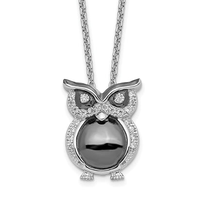 Sterling Silver Brilliant Embers Rhodium Plated 22 Stone 18 Inch Micro Pav‚Äö Cz Owl Necklace With 2 Extender