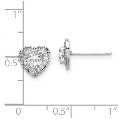 Sterling Silver Brilliant Embers Rhodium Plated 32 Stone Micro Pav‚Äö Cz Heart Post Earrings