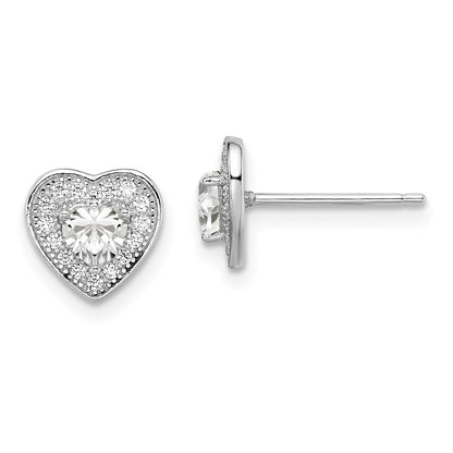 Sterling Silver Brilliant Embers Rhodium Plated 32 Stone Micro Pav‚Äö Cz Heart Post Earrings