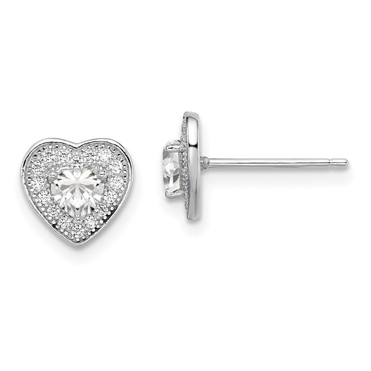 Sterling Silver Brilliant Embers Rhodium Plated 32 Stone Micro Pav‚Äö Cz Heart Post Earrings