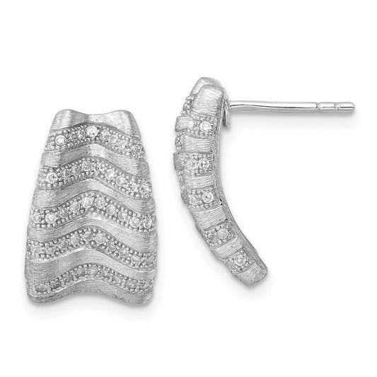 Sterling Silver & Cz Brushed Brilliant Embers Post Earrings