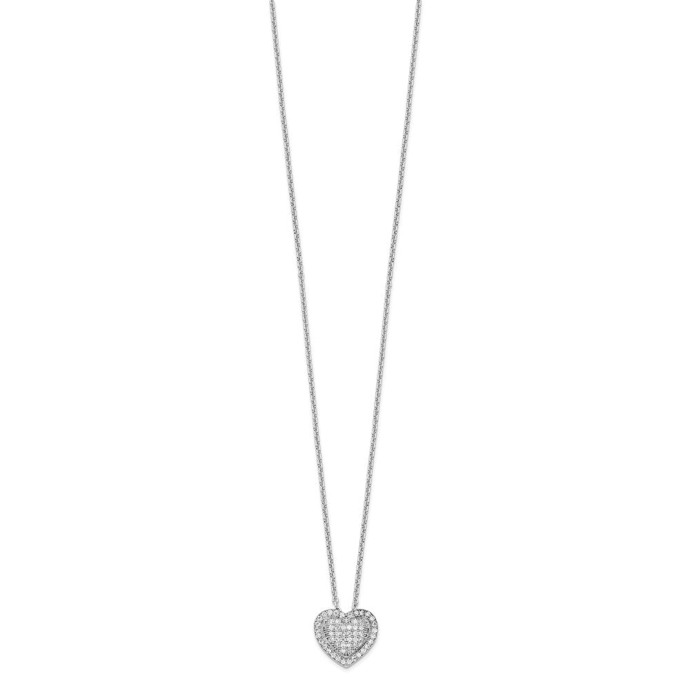 Sterling Silver Brilliant Embers Rhodium Plated 56 Stone 18 Inch Micro Pav‚Äö Cz Heart Necklace With 2 Extender