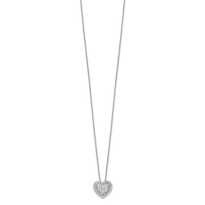 Sterling Silver Brilliant Embers Rhodium Plated 56 Stone 18 Inch Micro Pav‚Äö Cz Heart Necklace With 2 Extender