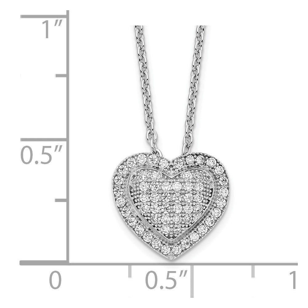 Sterling Silver Brilliant Embers Rhodium Plated 56 Stone 18 Inch Micro Pav‚Äö Cz Heart Necklace With 2 Extender