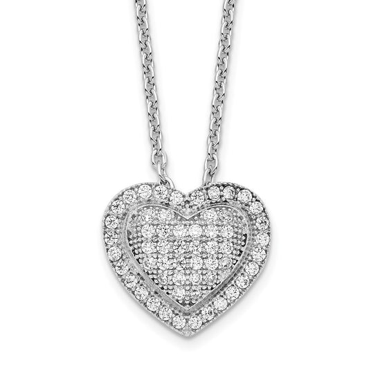 Sterling Silver Brilliant Embers Rhodium Plated 56 Stone 18 Inch Micro Pav‚Äö Cz Heart Necklace With 2 Extender