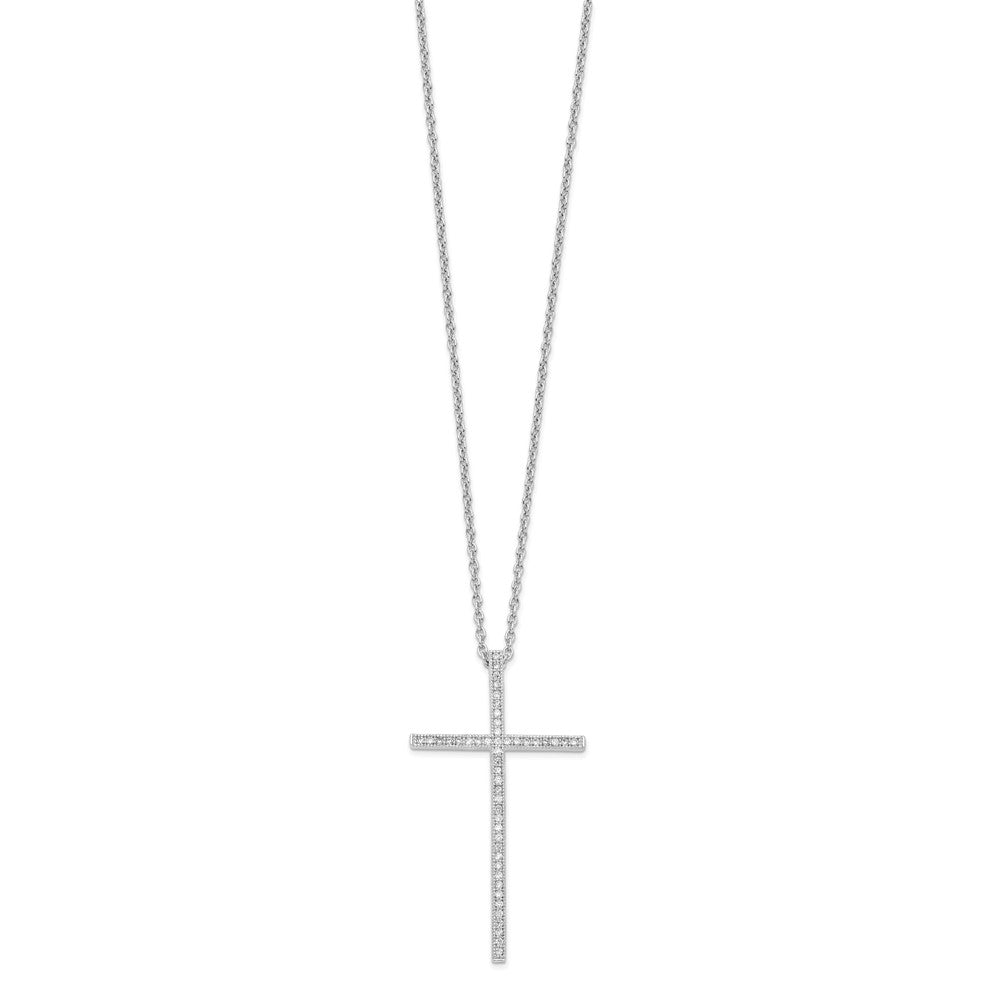 Sterling Silver Brilliant Embers Rhodium Plated 48 Stone 18 Inch Micro Pav‚Äö Cz Cross Necklace With 2 Extender