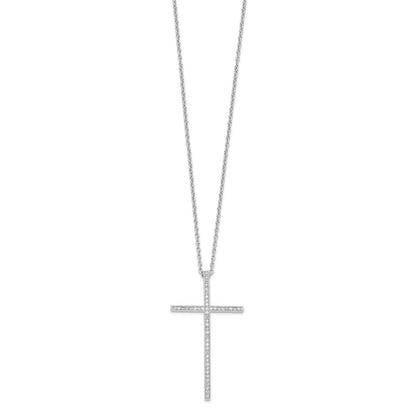 Sterling Silver Brilliant Embers Rhodium Plated 48 Stone 18 Inch Micro Pav‚Äö Cz Cross Necklace With 2 Extender