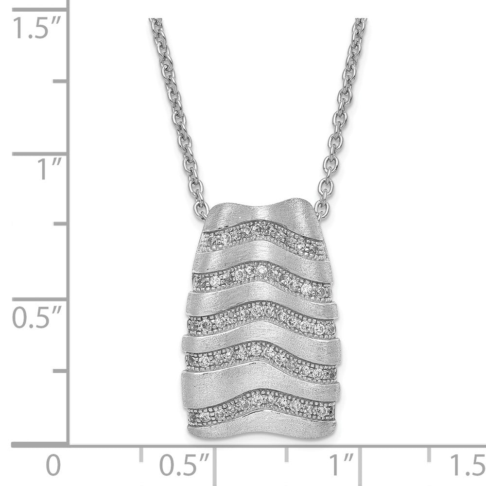 Sterling Silver & Cz Brushed Brilliant Embers W/ 2In Ext Necklace