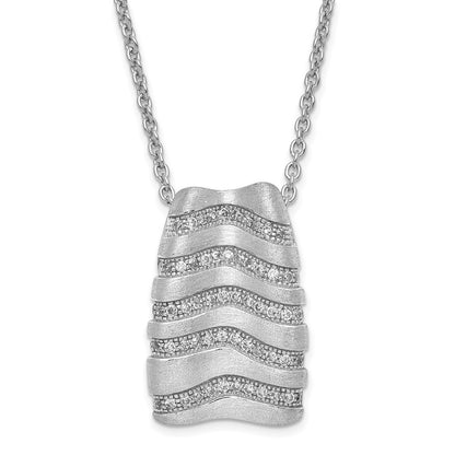 Sterling Silver & Cz Brushed Brilliant Embers W/ 2In Ext Necklace