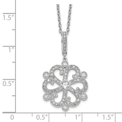 Sterling Silver Brilliant Embers Rhodium Plated 85 Stone 18 Inch Cz Filigree Snowflake Necklace With 2 Extender