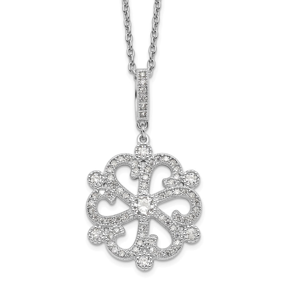 Sterling Silver Brilliant Embers Rhodium Plated 85 Stone 18 Inch Cz Filigree Snowflake Necklace With 2 Extender