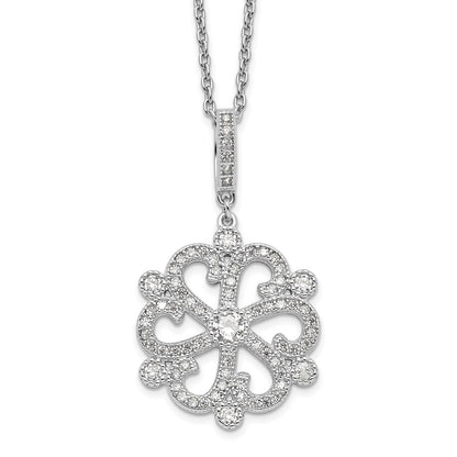 Sterling Silver Brilliant Embers Rhodium Plated 85 Stone 18 Inch Cz Filigree Snowflake Necklace With 2 Extender