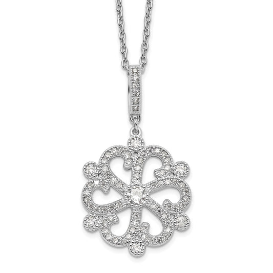 Sterling Silver Brilliant Embers Rhodium Plated 85 Stone 18 Inch Cz Filigree Snowflake Necklace With 2 Extender