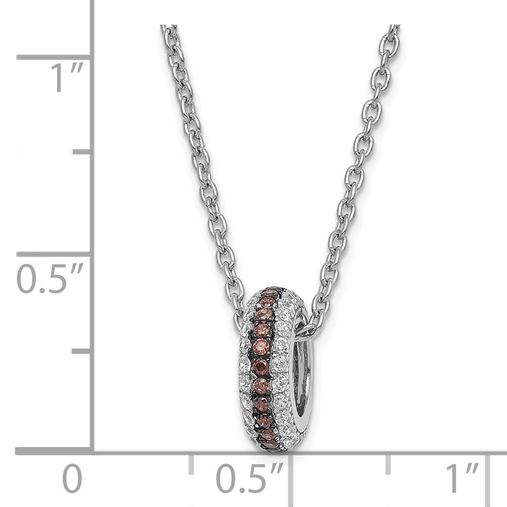 Sterling Silver True Fire Brown & Clear Cz W/ 2In Ext Circle Necklace