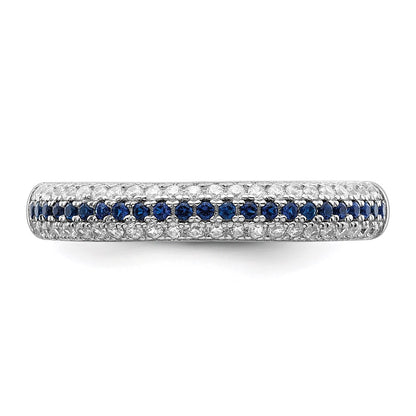 Sterling Silver Brilliant Embers Rhodium Plated 67 Stone Blue And White Micro Pav‚Äö Cz Polished Ring