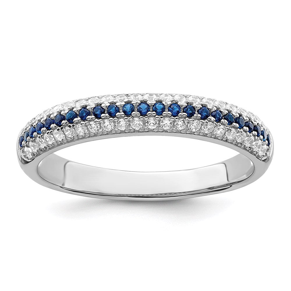 Sterling Silver Brilliant Embers Rhodium Plated 67 Stone Blue And White Micro Pav‚Äö Cz Polished Ring