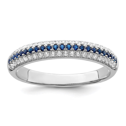Sterling Silver Brilliant Embers Rhodium Plated 67 Stone Blue And White Micro Pav‚Äö Cz Polished Ring