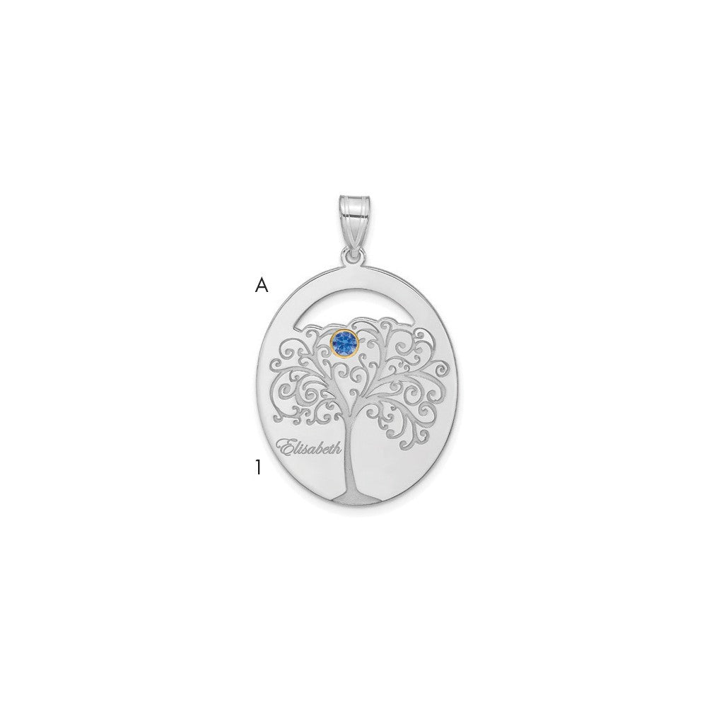 Sterling Silver Silver/Rhod Plated 1 Birthstone With 14K Bezel Family Pendant