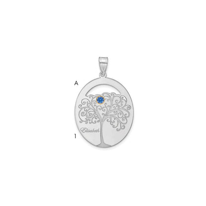 Sterling Silver Silver/Rhod Plated 1 Birthstone With 14K Bezel Family Pendant