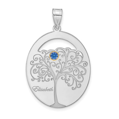 Sterling Silver Silver/Rhod Plated 1 Birthstone With 14K Bezel Family Pendant