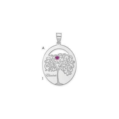 Sterling Silver Silver/Rhod Plated 1 Birthstone With Ss Bezel Family Pendant
