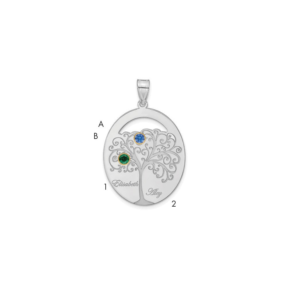 Sterling Silver Silver/Rhod Plated 2 Birthstone With 14K Bezel Family Pendant