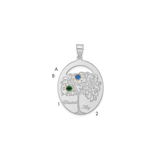 Sterling Silver Silver/Rhod Plated 2 Birthstone With 14K Bezel Family Pendant
