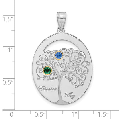 Sterling Silver Silver/Rhod Plated 2 Birthstone With 14K Bezel Family Pendant