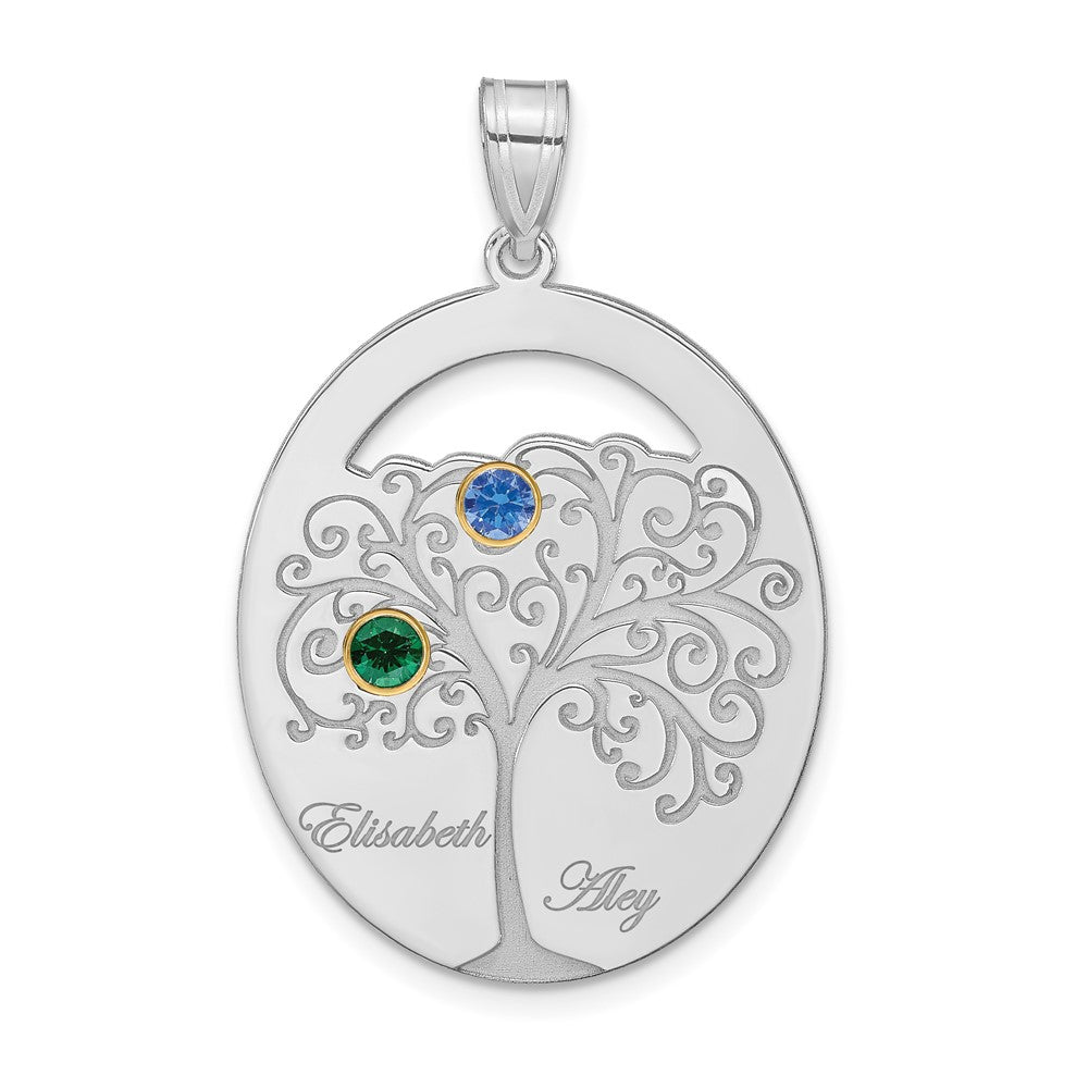 Sterling Silver Silver/Rhod Plated 2 Birthstone With 14K Bezel Family Pendant