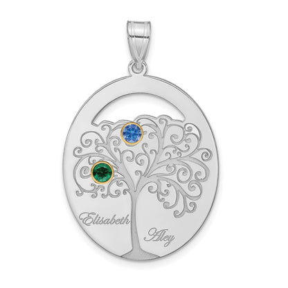 Sterling Silver Silver/Rhod Plated 2 Birthstone With 14K Bezel Family Pendant