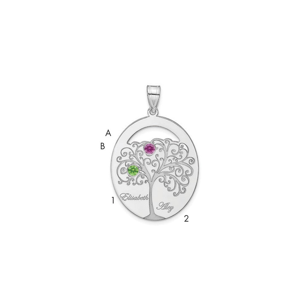 Sterling Silver Silver/Rhod Plated 2 Birthstone With Ss Bezel Family Pendant