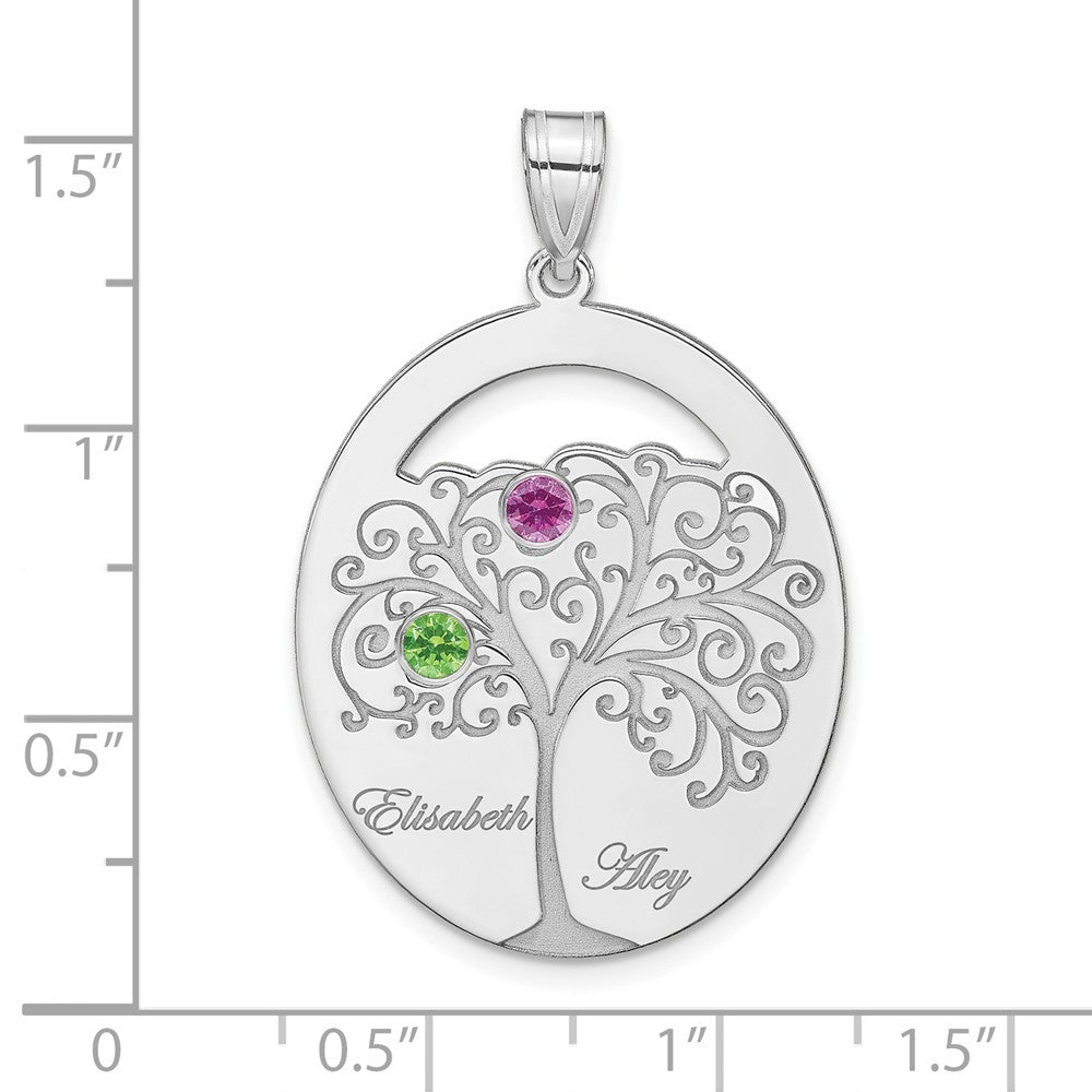 Sterling Silver Silver/Rhod Plated 2 Birthstone With Ss Bezel Family Pendant