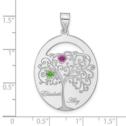 Sterling Silver Silver/Rhod Plated 2 Birthstone With Ss Bezel Family Pendant