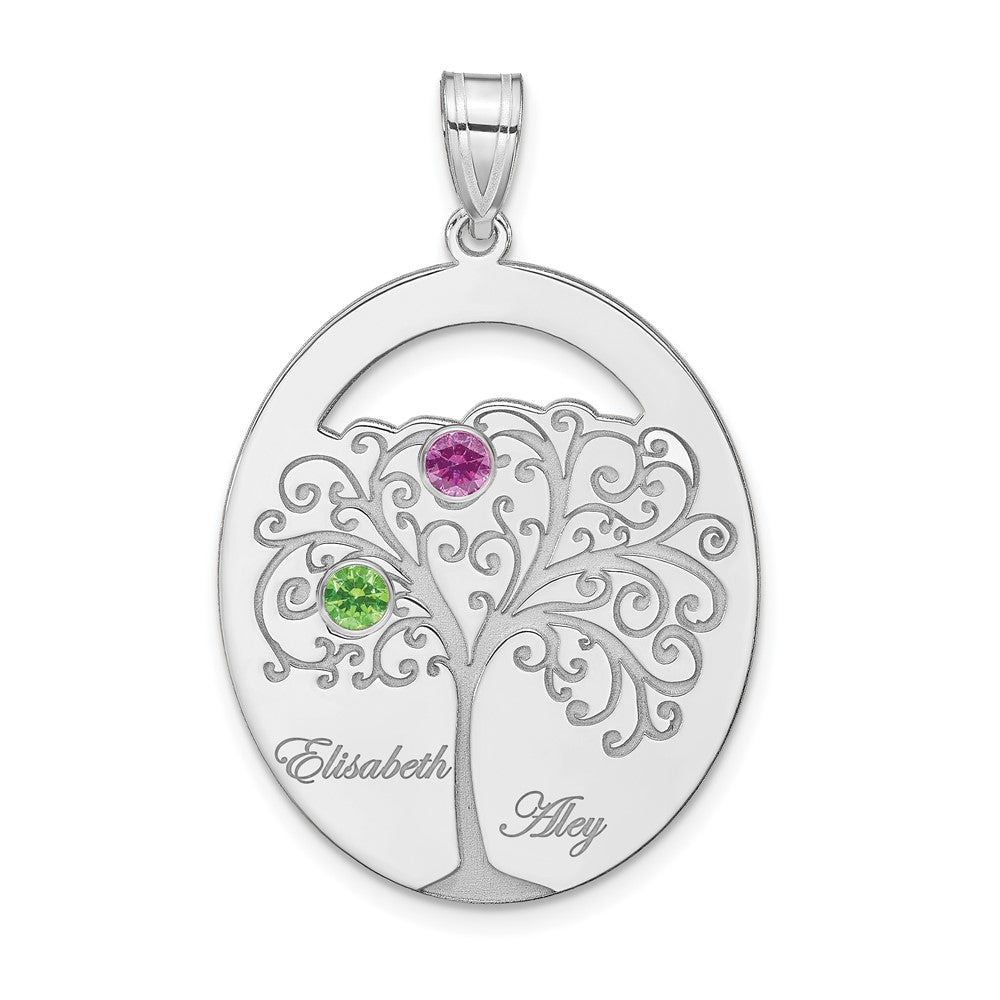 Sterling Silver Silver/Rhod Plated 2 Birthstone With Ss Bezel Family Pendant