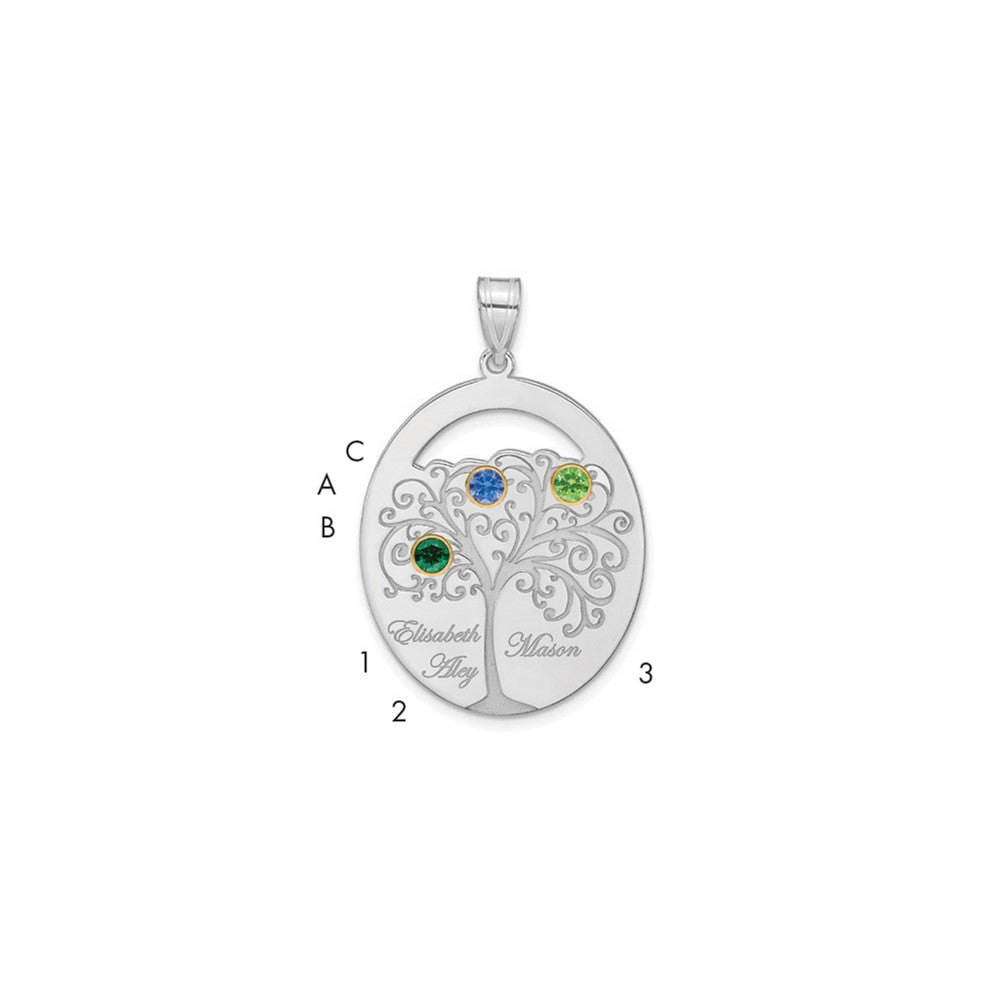 Sterling Silver Silver/Rhod Plated 3 Birthstone With 14K Bezel Family Pendant