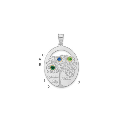 Sterling Silver Silver/Rhod Plated 3 Birthstone With 14K Bezel Family Pendant