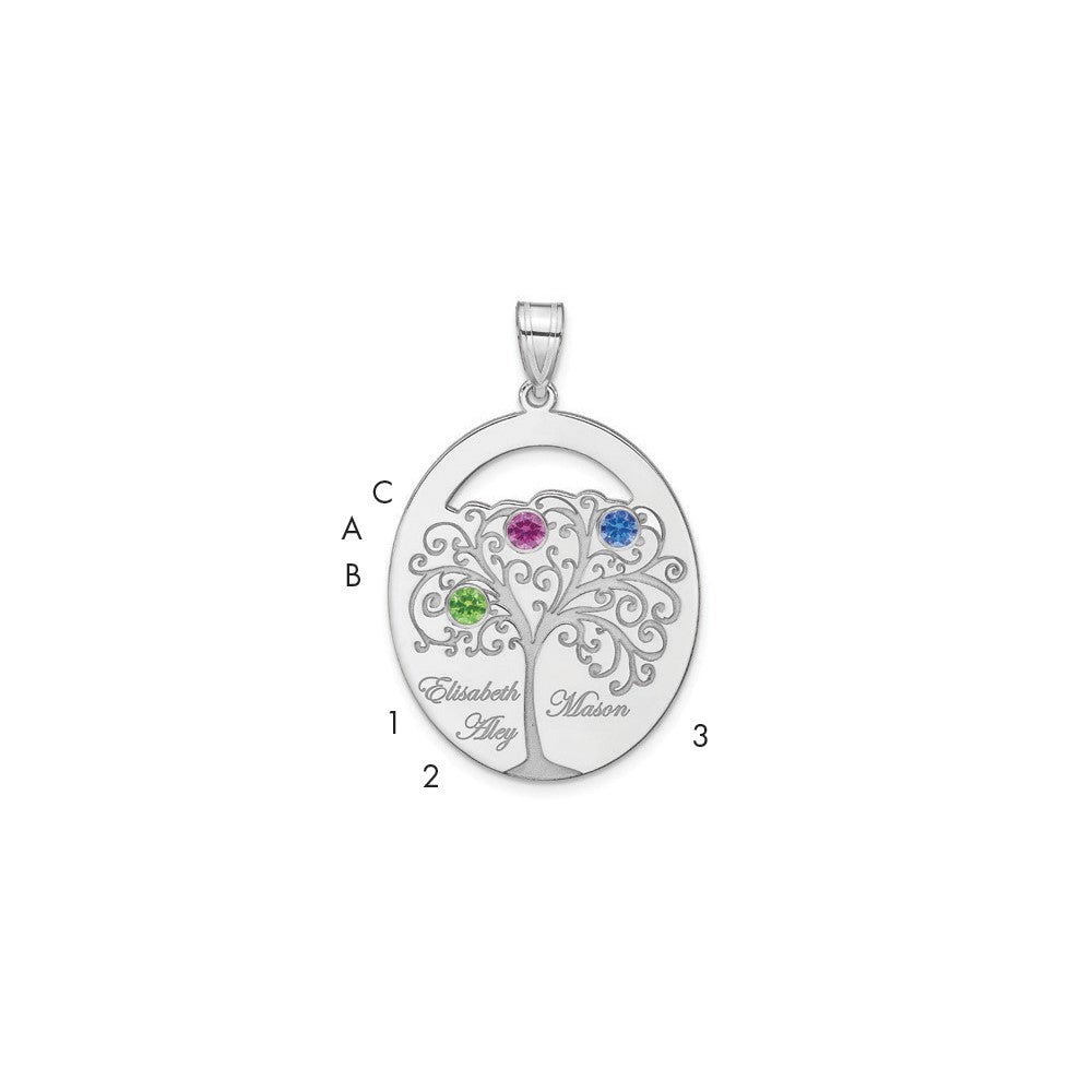 Sterling Silver Silver/Rhod Plated 3 Birthstone With Ss Bezel Family Pendant