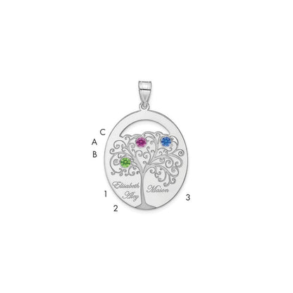 Sterling Silver Silver/Rhod Plated 3 Birthstone With Ss Bezel Family Pendant