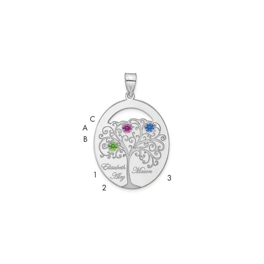 Sterling Silver Silver/Rhod Plated 3 Birthstone With Ss Bezel Family Pendant