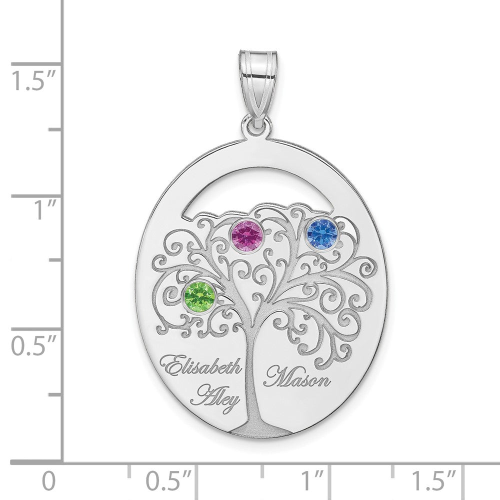 Sterling Silver Silver/Rhod Plated 3 Birthstone With Ss Bezel Family Pendant