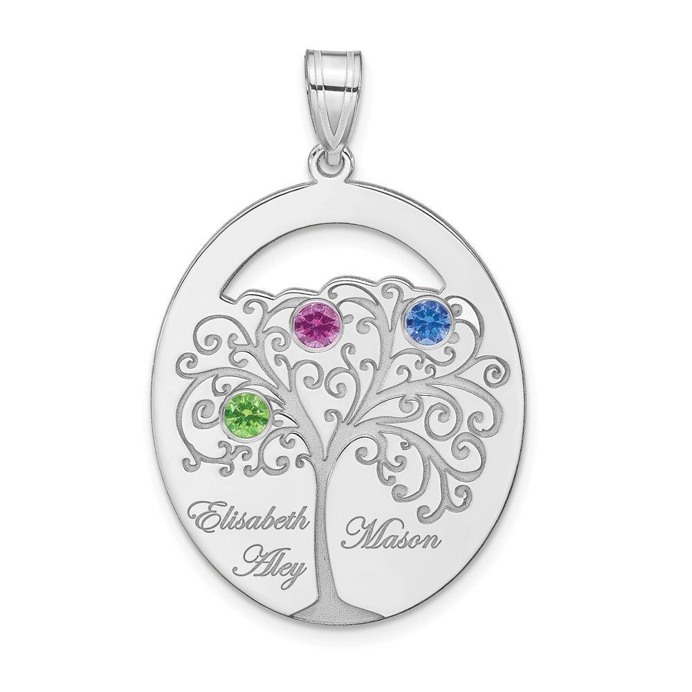 Sterling Silver Silver/Rhod Plated 3 Birthstone With Ss Bezel Family Pendant