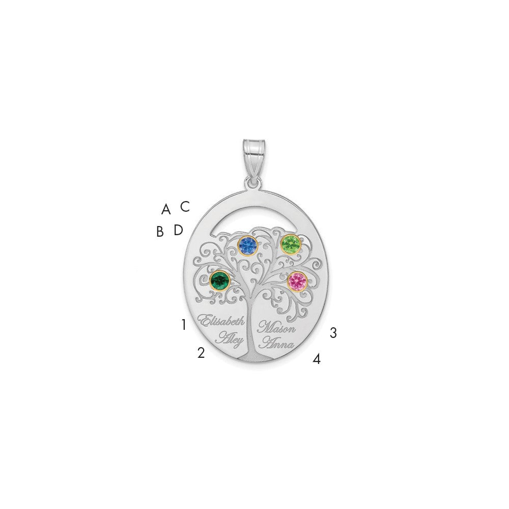 Sterling Silver Silver/Rhod Plated 4 Birthstone With 14K Bezel Family Pendant