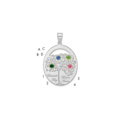 Sterling Silver Silver/Rhod Plated 4 Birthstone With 14K Bezel Family Pendant
