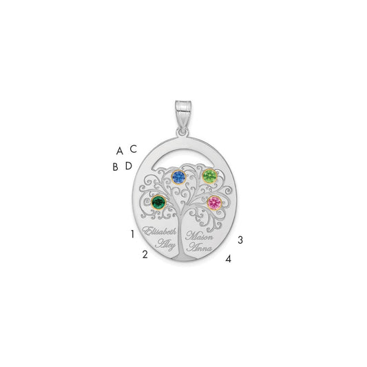 Sterling Silver Silver/Rhod Plated 4 Birthstone With 14K Bezel Family Pendant